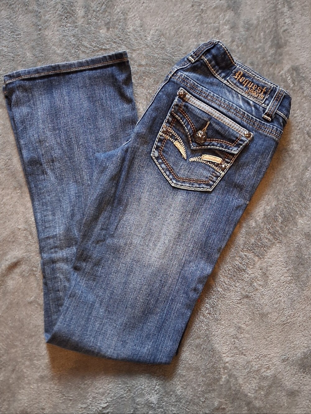 Request Blue  Jeans Size 7/28 Boot Cut Distressed Embellished